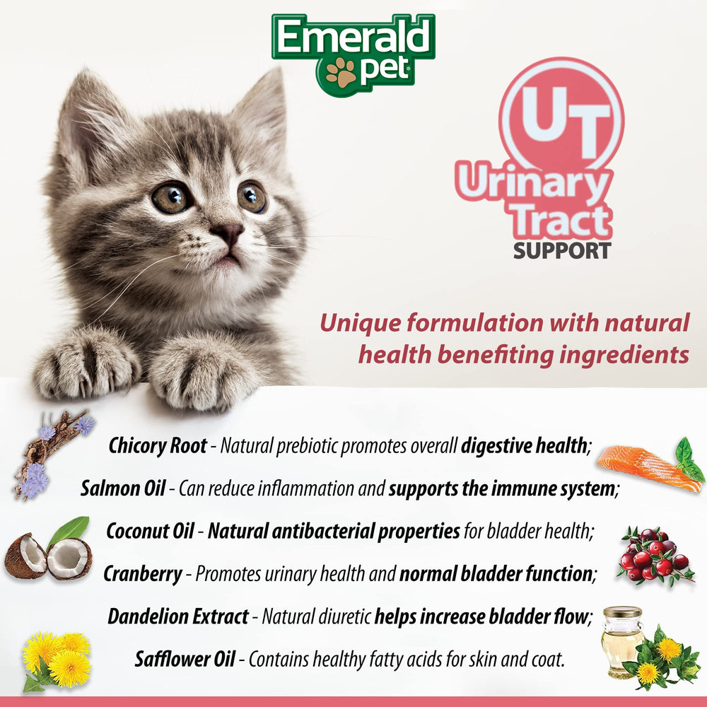 Emerald Pet Feline Health Chews UT Support avec pissenlit, favorise un flux urinaire régulier.