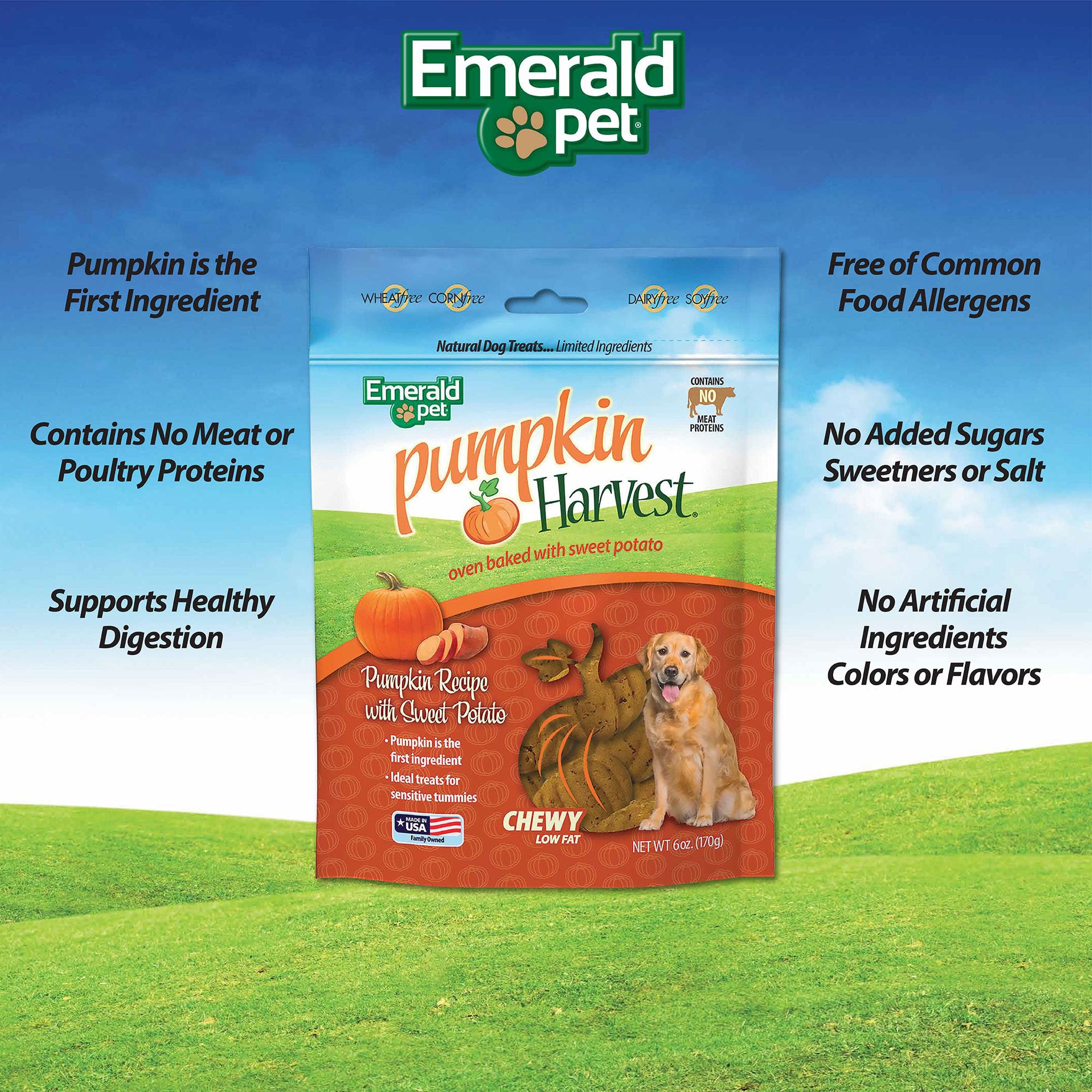 Petits morceaux potiron Emerald Pet conviennent à tous les chiens.