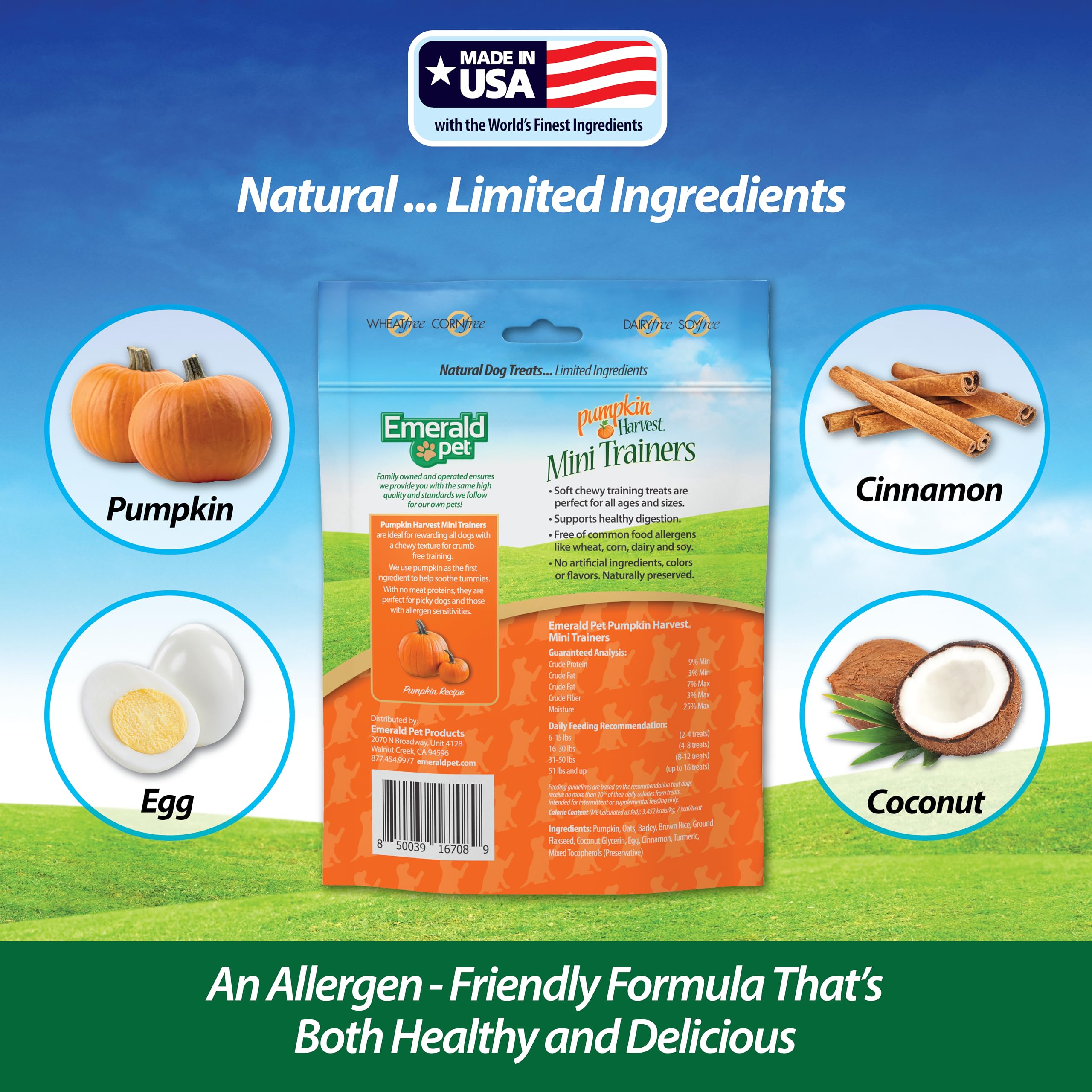 Emerald Pet Pumpkin Harvest Mini Trainers – ingrédients limités pour une nutrition simple et naturelle.