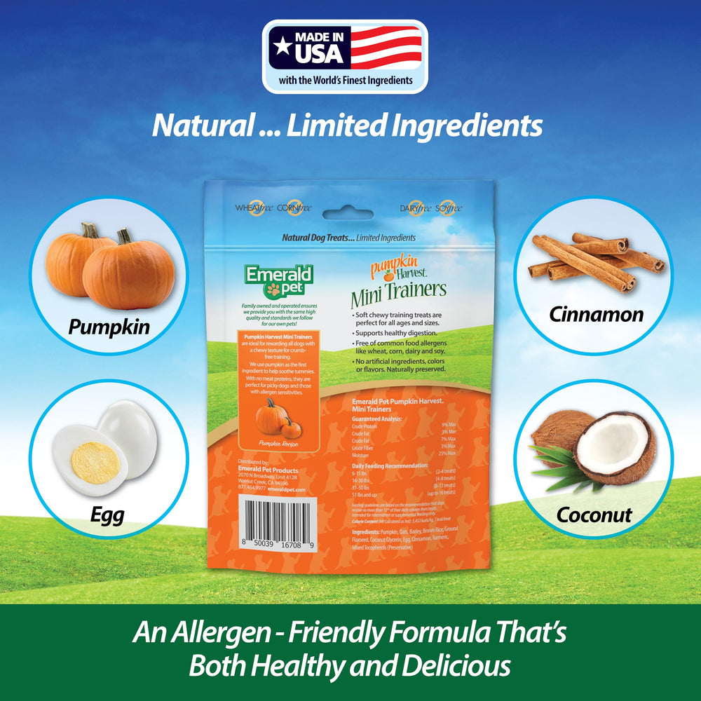 Emerald Pet Pumpkin Harvest Mini Trainers – ingrédients limités pour une nutrition simple et naturelle.