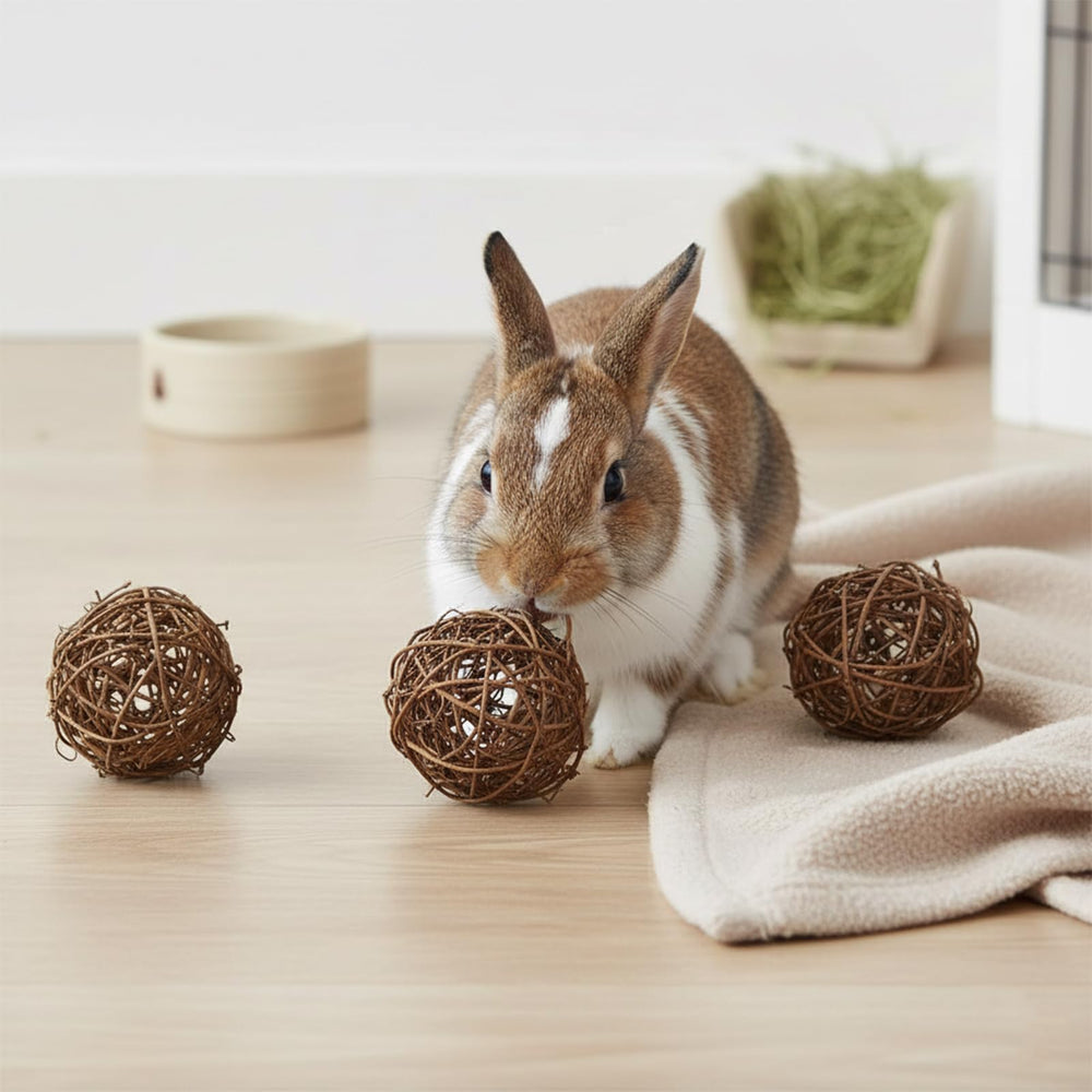 Boule en rotin emours: design naturel et matériaux sûrs pour dents.
