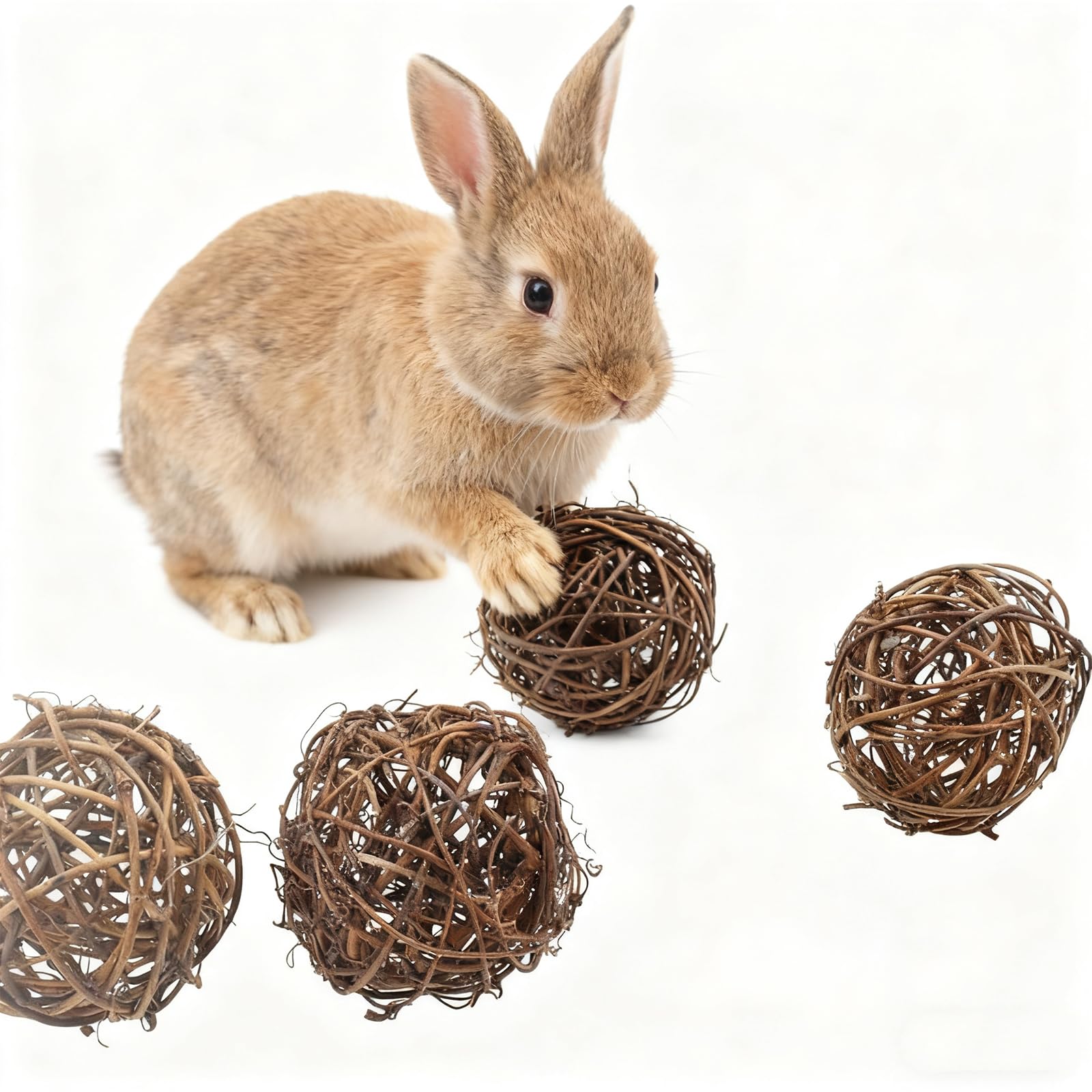 Emours-coffret-5-boules-rotin-petits-animaux: pack économique pour divers jeux et mâchage.