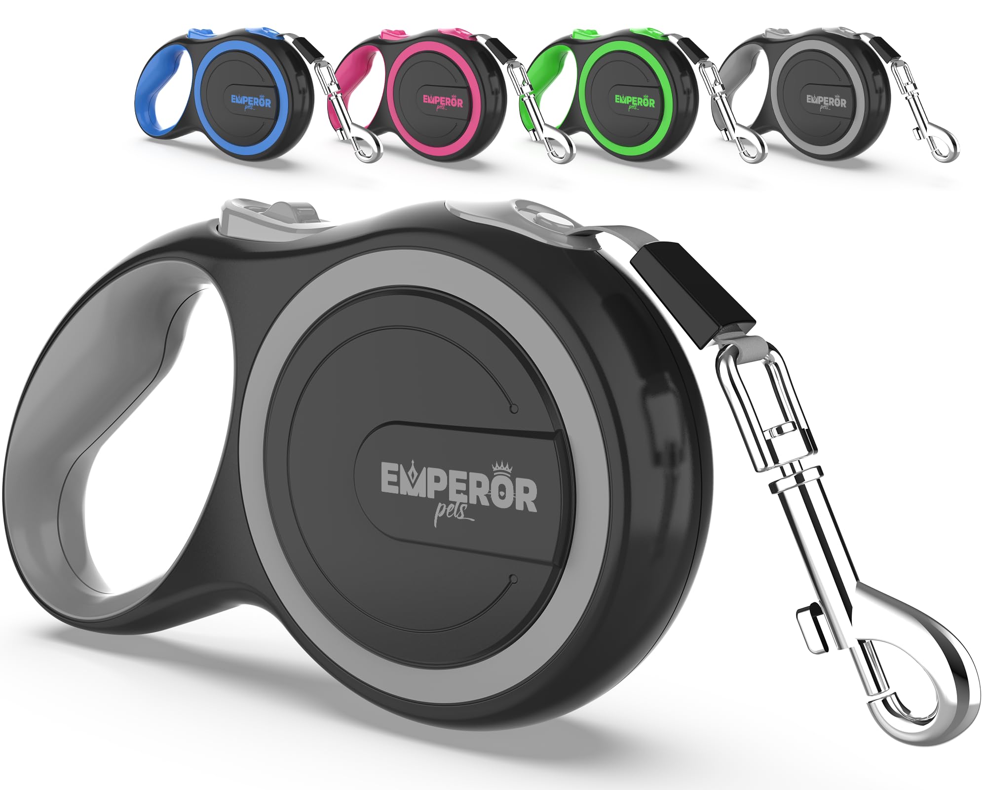 Emperor Pets Laisse retractable 16 ft, poignee anti-derapante pour une prise en main sure lors des balades.