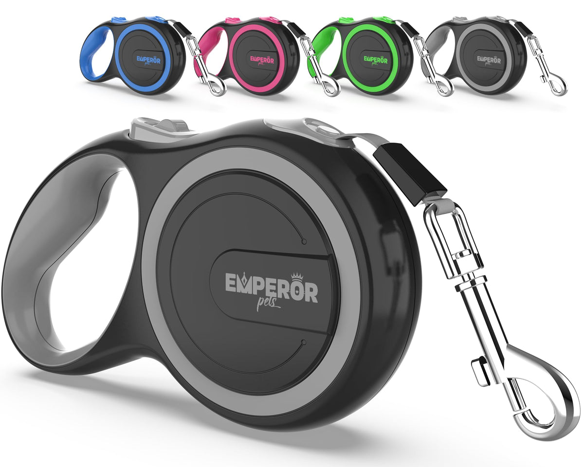 Emperor Pets Laisse retractable 16 ft, poignee anti-derapante pour une prise en main sure lors des balades.