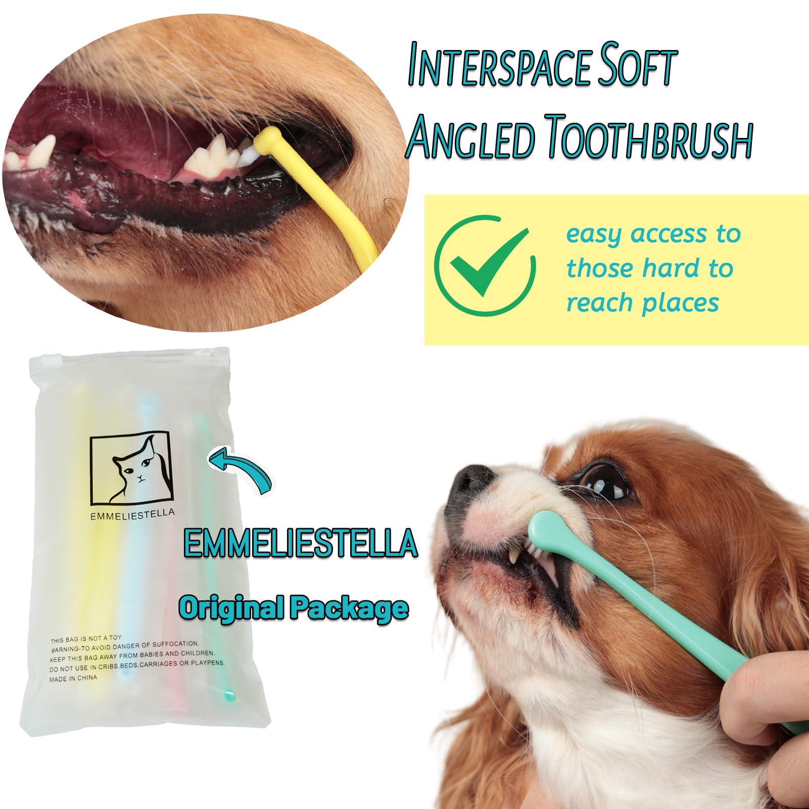 Brosse EMST pour chats, tête pointue atteignant facilement les zones difficiles.