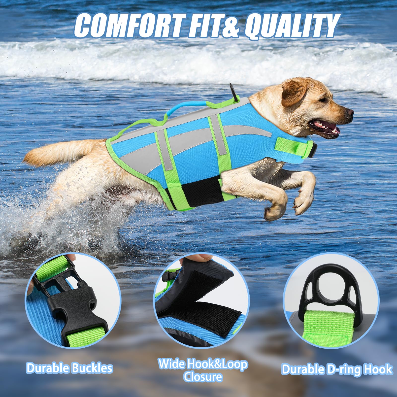 EMUST gilet sauvetage chien haute visibilité et bandes réfléchissantes
