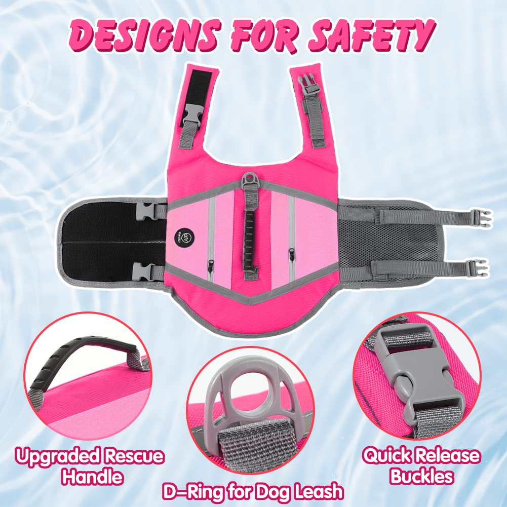 Gilet EMUST rose avec boucles rapides et harnais D-ring pratique.