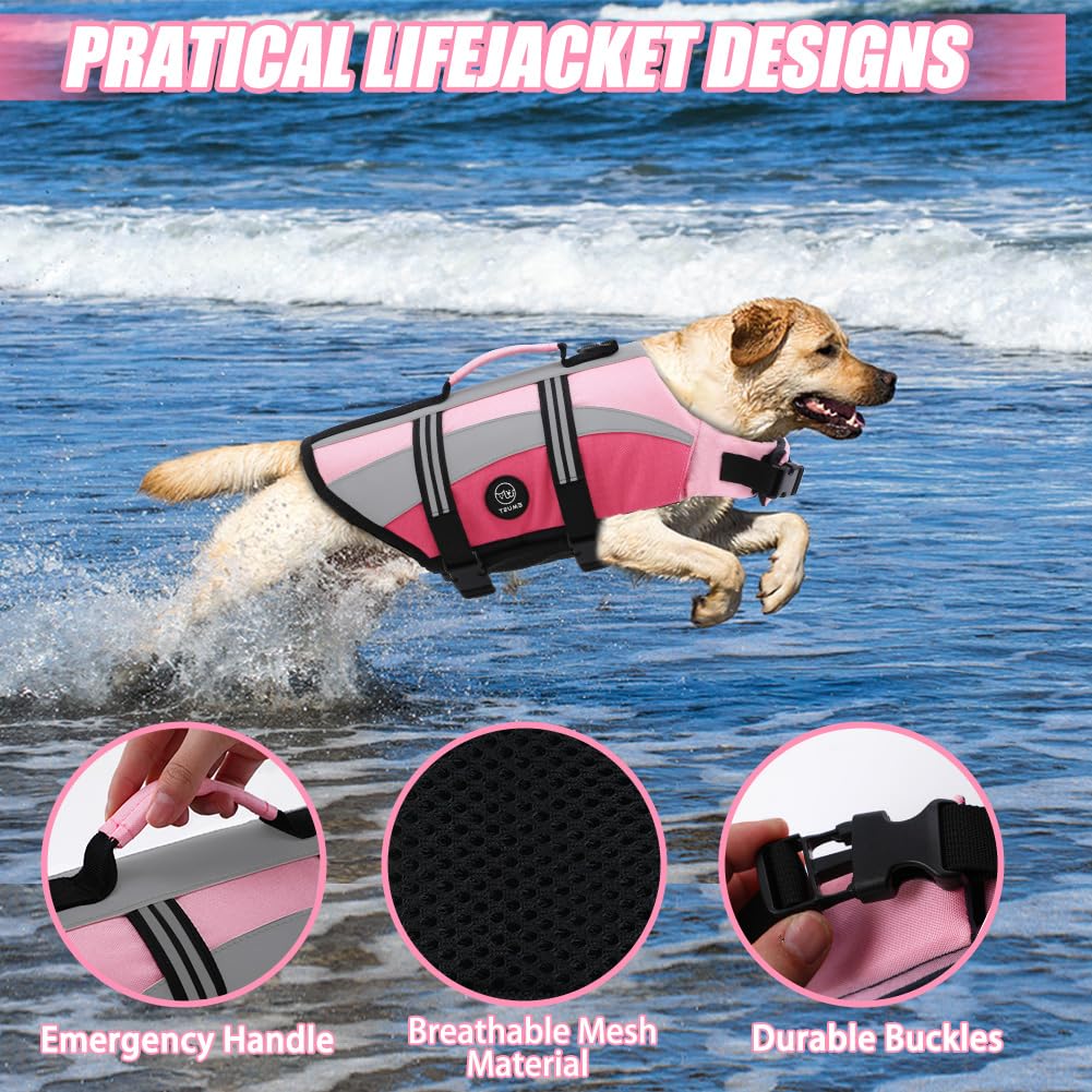 EMUST gilet sauvetage chien rose neon avec boucles rapides faciles a utiliser.