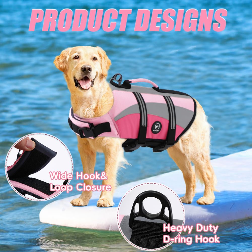 EMUST gilet chien rose neon avec poignees doubles pour aide rapide.