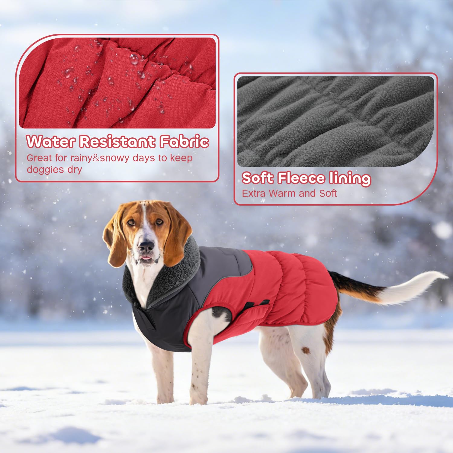 Manteau EMUST avec ouverture pour laisse lors des promenades.