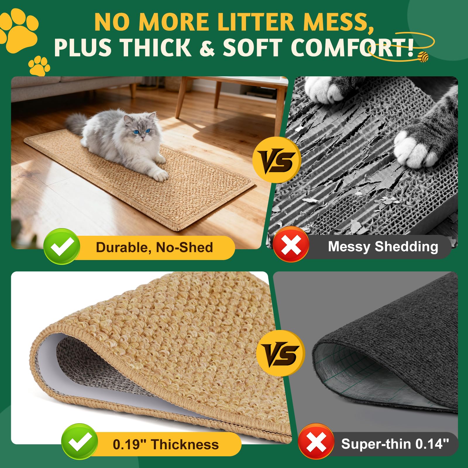 ENONCI durable sans débris-chat, pas de poussière ni résidus après griffage.
