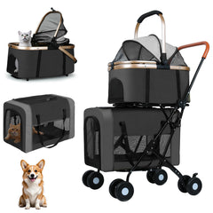 ENVTEK Double Poussette pour animaux: porteurs détachables pour deux animaux, voyage confortable.