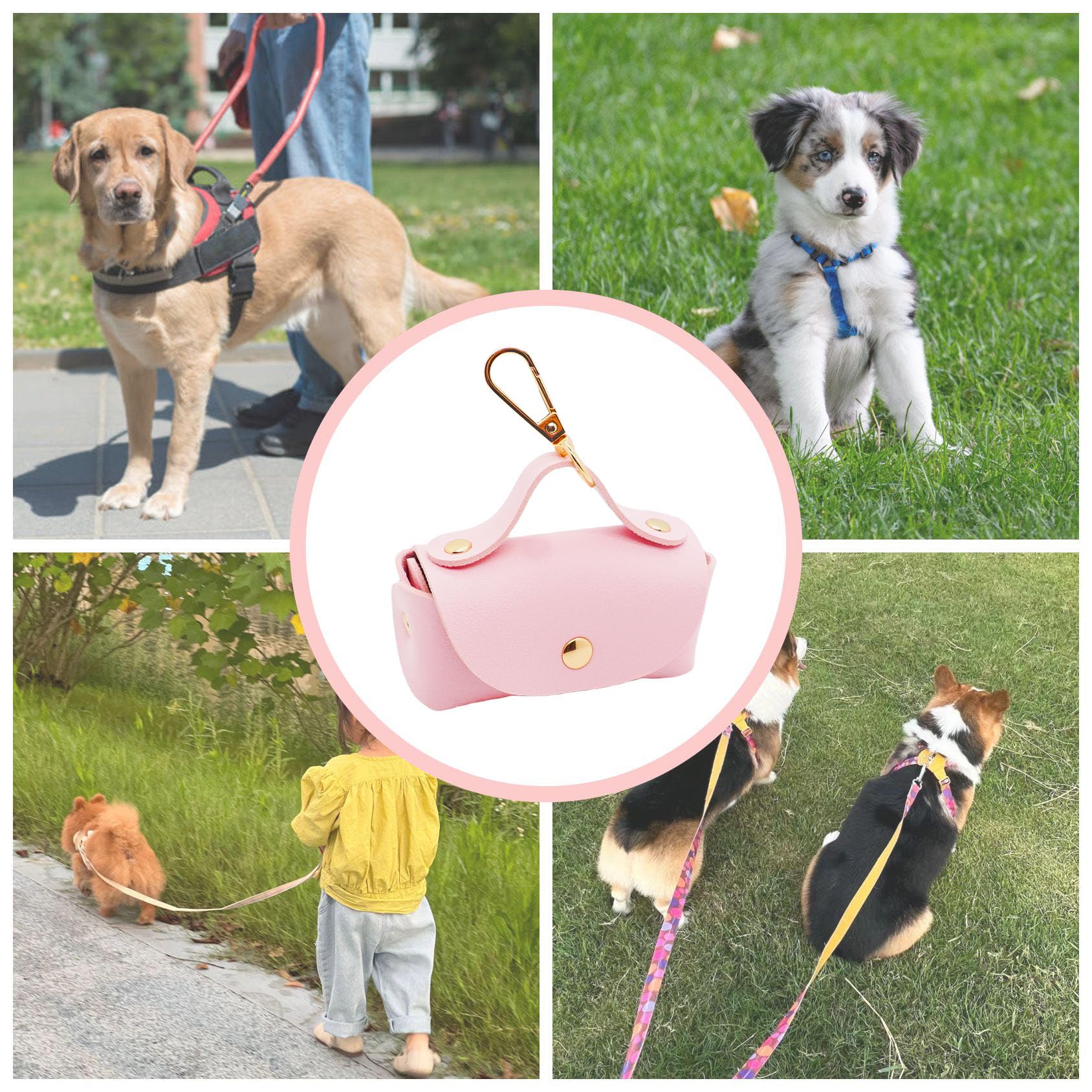 ENWIQUE distributeur sacs crottes accessoire balade rose, convient sorties extérieures