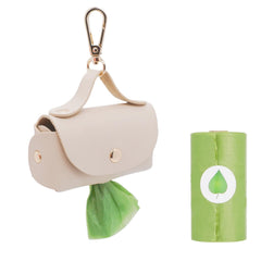 ENWIQUE Étui-sac-poubelle chien-laisse en cuir beige, pratique et élégant.