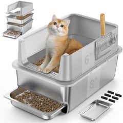 Boîte-litière EODO en inox tamis avant, nettoyage facilité.