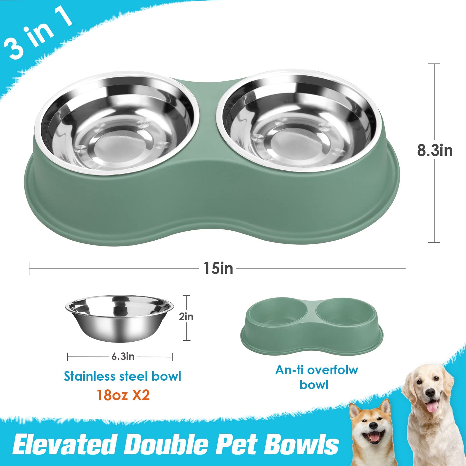 EpetsLove – bols inox amovibles, faciles à laver après chaque repas.