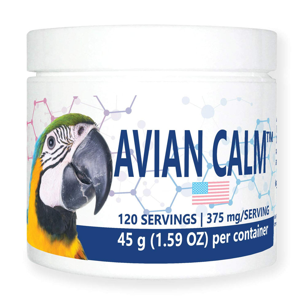 Bouteille Equa Holistics Avian Calm avec dosage facile pour perroquets.