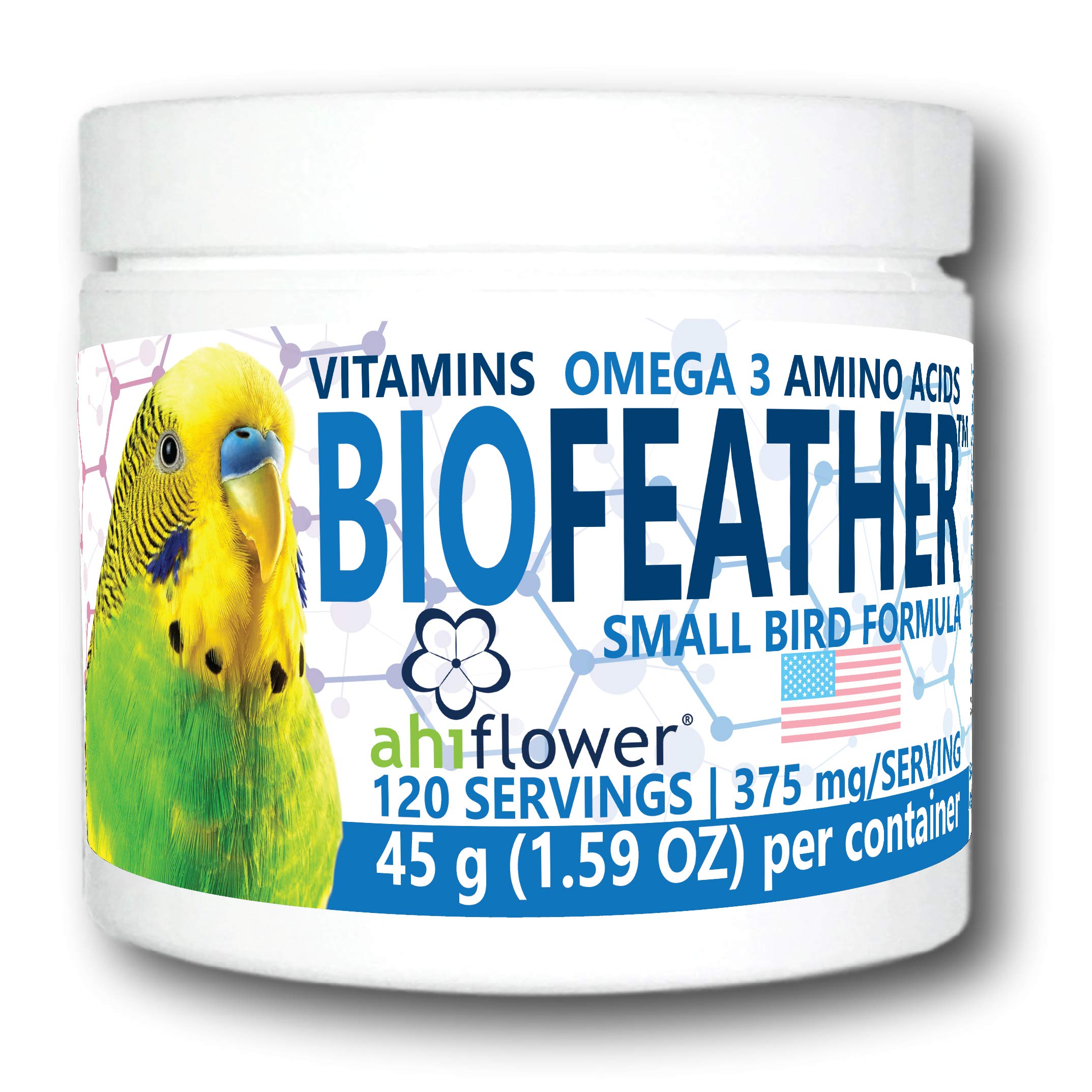 Equa Holistics BIOFeather: poudre saupoudrée sur nourriture de perroquet pour soutenir la croissance des plumes.