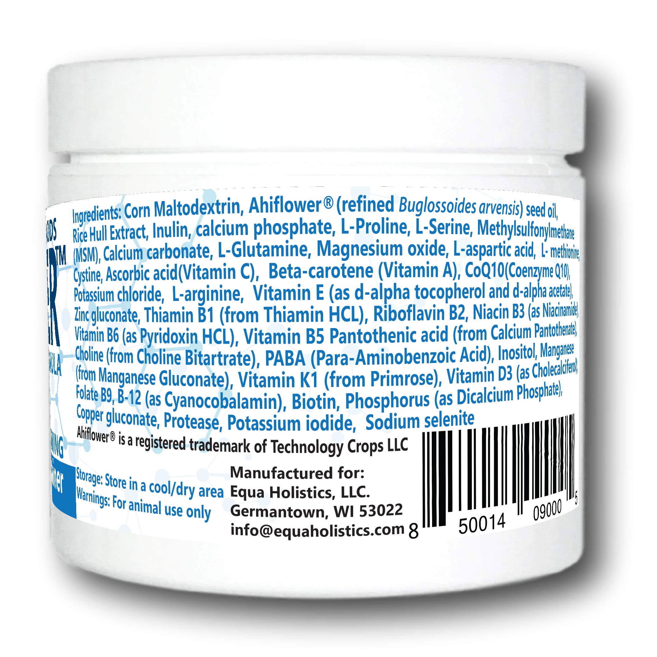Equa Holistics BIOFeather: dosage quotidien facile, à saupoudrer sur la nourriture.