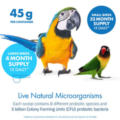 Organismes probiotiques séchés Equa Holistics HealthyGut assurant un soutien microbiote chez l'oiseau.