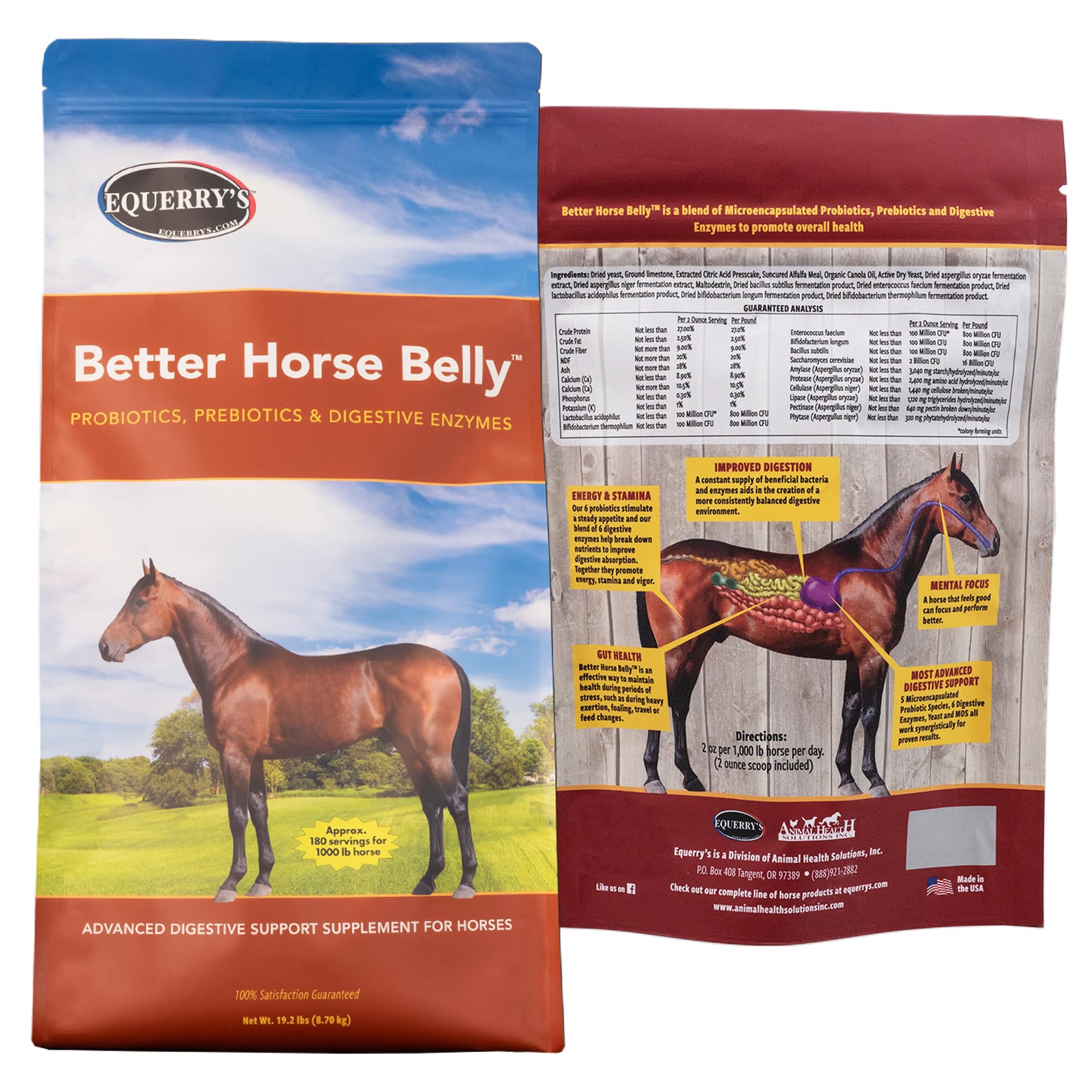 Equerry's Better Horse Belly montre la bouteille pratique pour une digestion plus équilibrée.