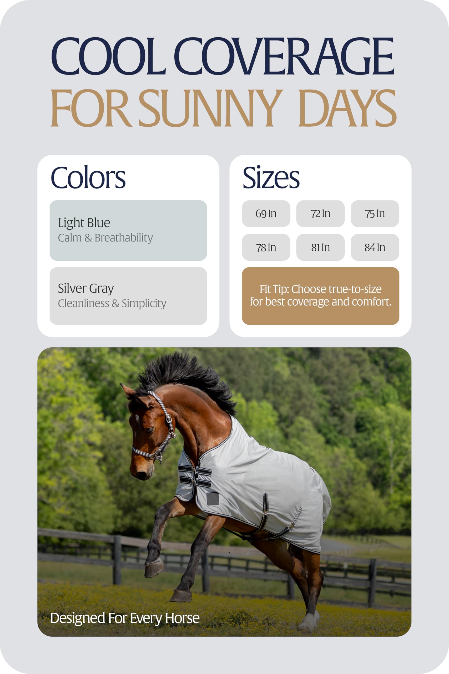 Equinavia Gard drap anti-mouches 75po gris frontale boucle pour ajustement sûr.