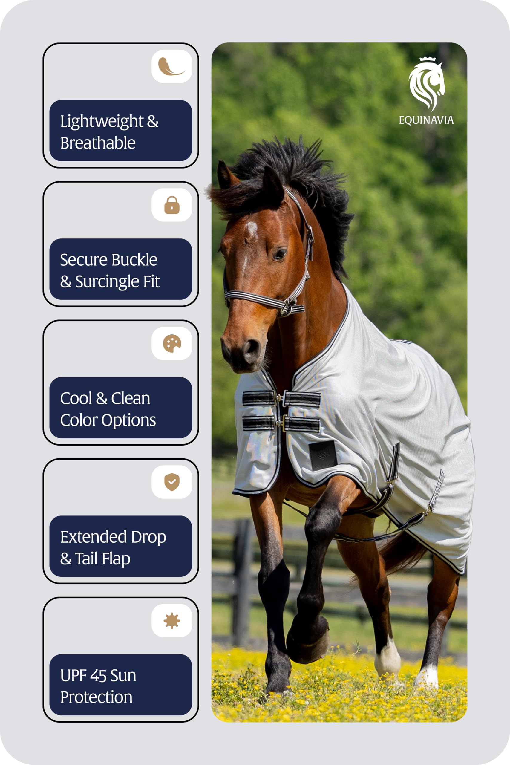 Equinavia Gard drap anti-mouches 75po gris jupe-queue pour protection supplémentaire.