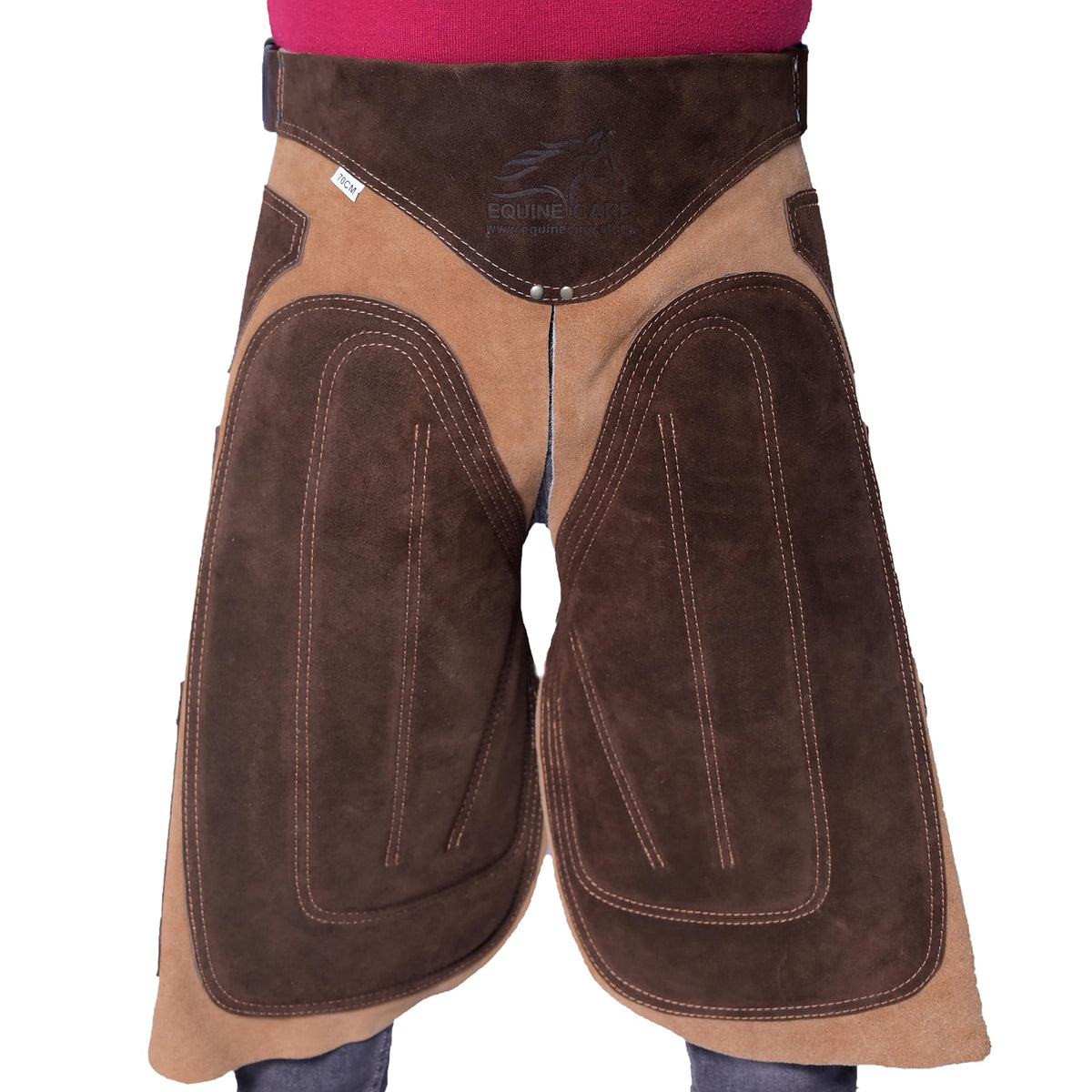 Equine Care tablier-jambières en cuir suede de vache protège efficacement lors du travail quotidien.