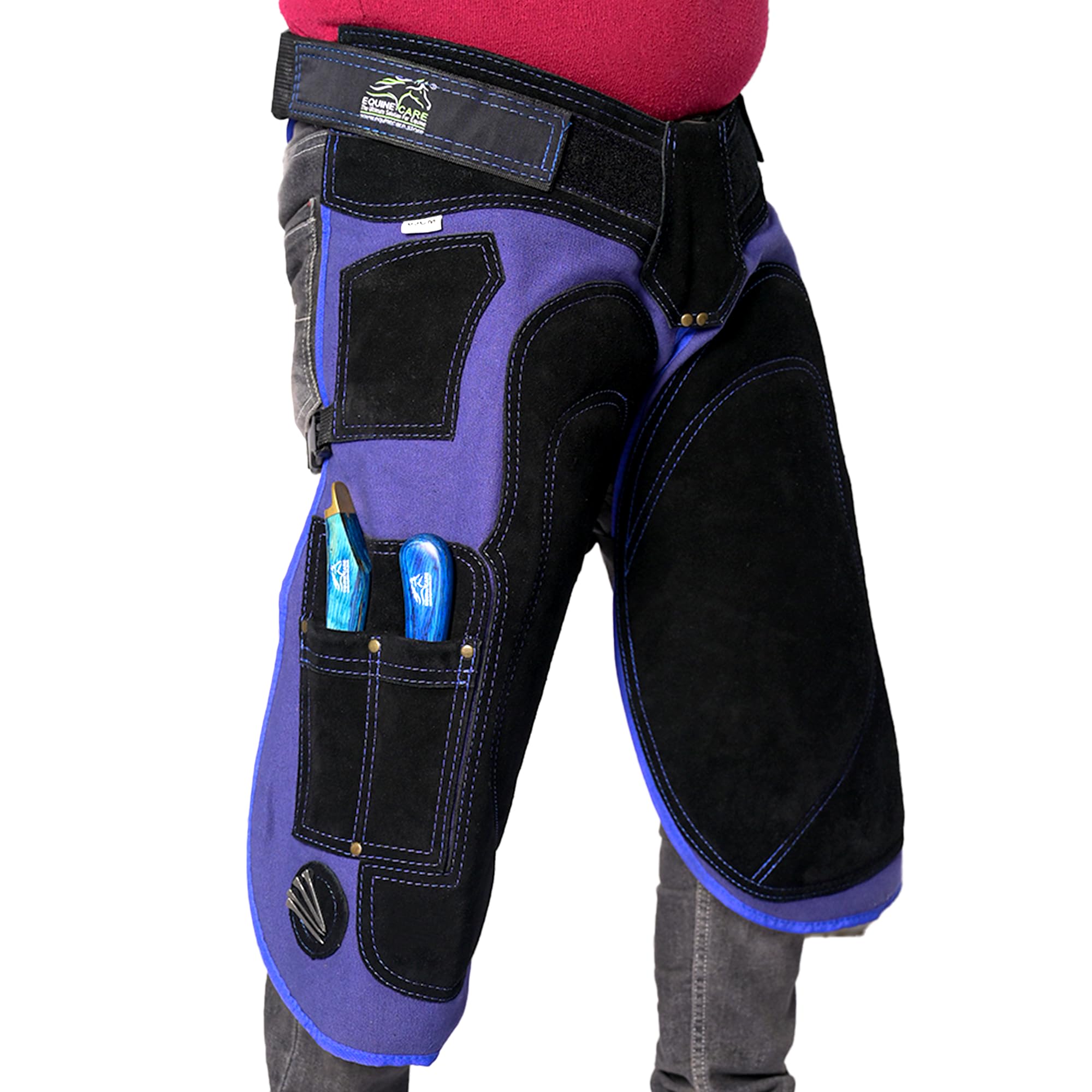 Equine Care tablier marechal cuir 2mm, protection durable.