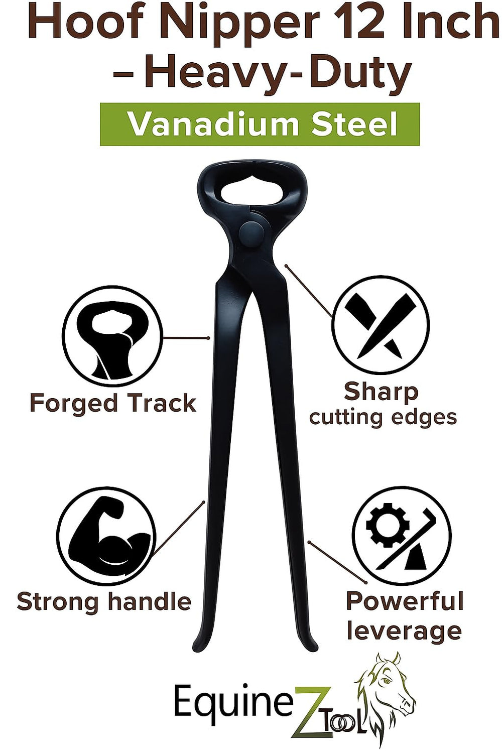 Equinez acier vanadium noir forgé, durabilité élevée pour usage quotidien.