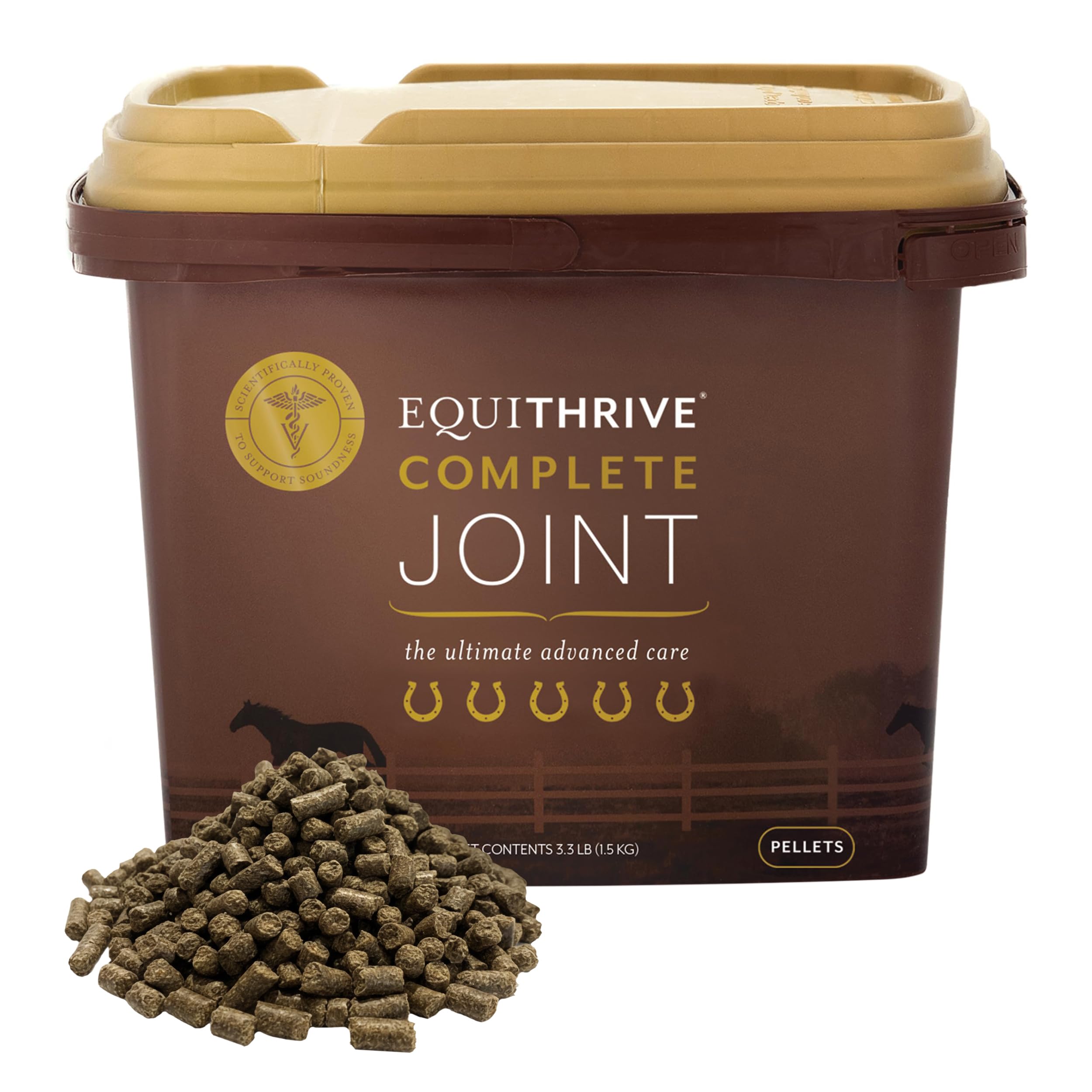 Équithrive Complete Granules – bouteille articulations, soutient la mobilité et le confort du cheval.