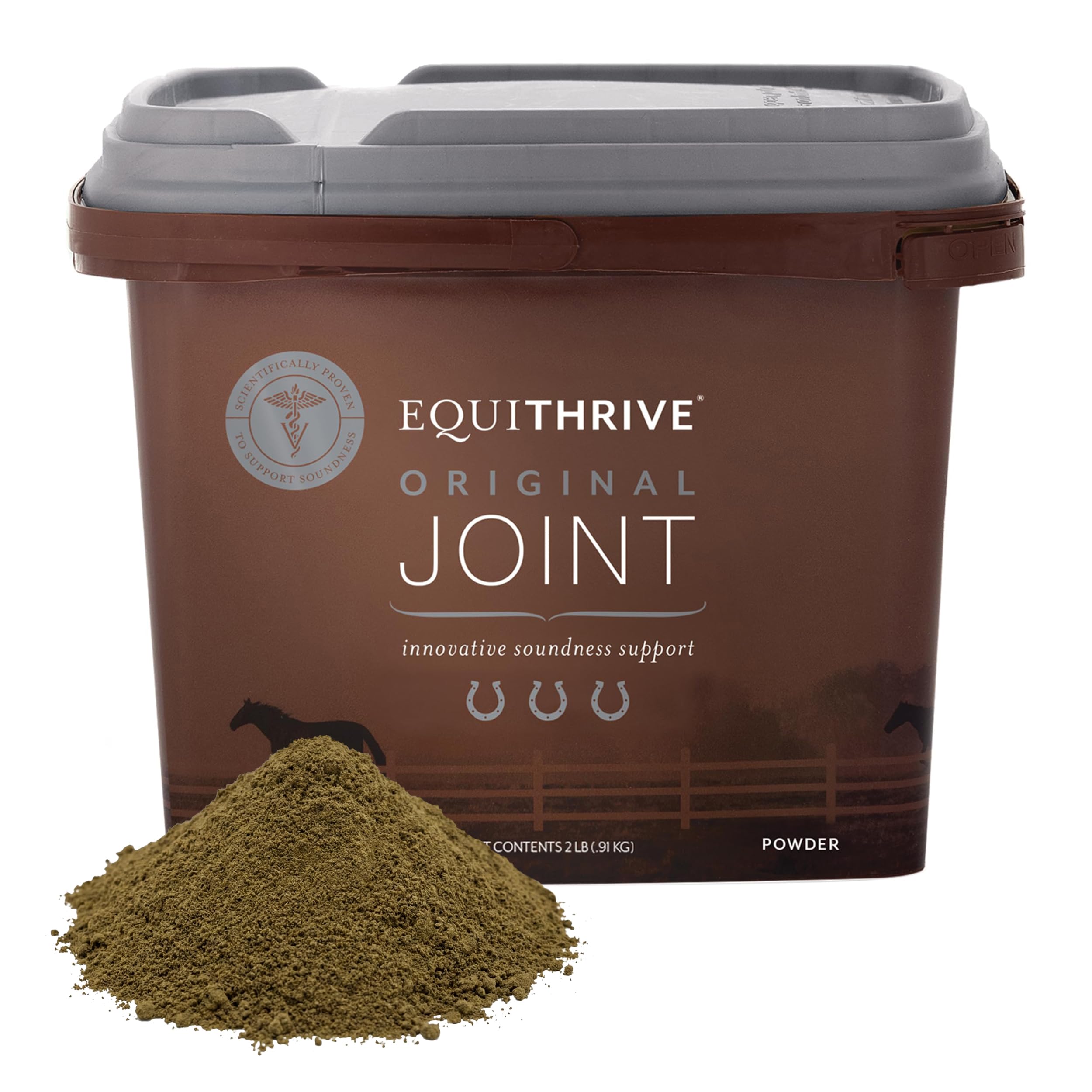 Equithrive Original Joint Poudre Résveratrol: soutien durable à la mobilité des chevaux lors des compétitions.