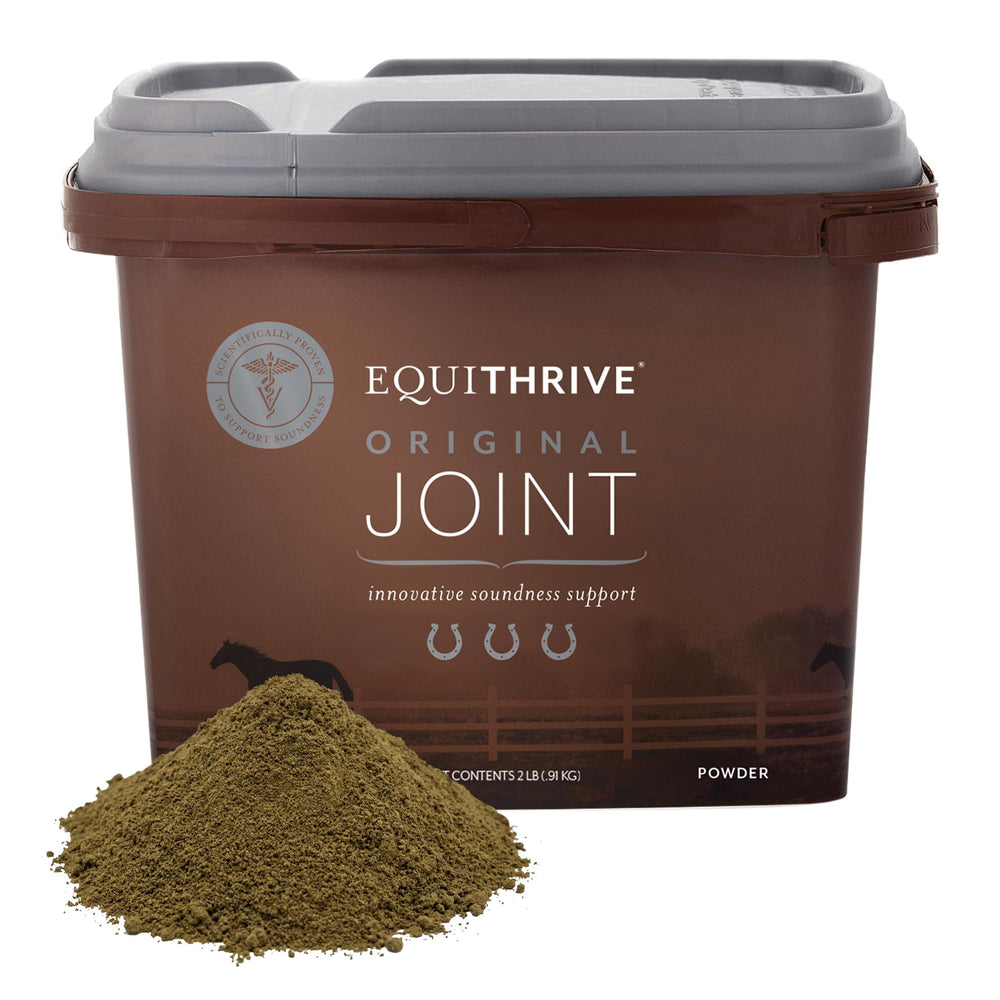 Equithrive Original Joint Poudre Résveratrol: soutien durable à la mobilité des chevaux lors des compétitions.