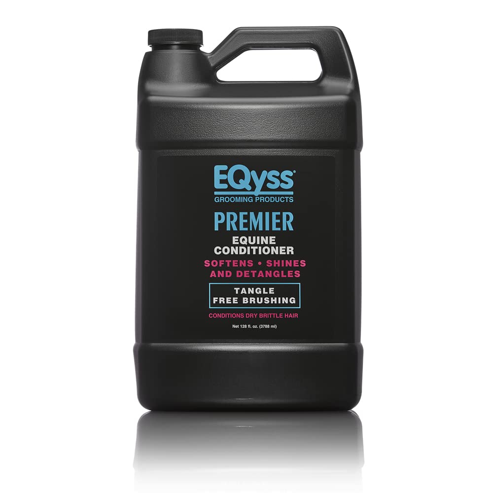 Eqyss Premier Conditionneur Équin – bouteille montrant le produit et l’hydratation du pelage