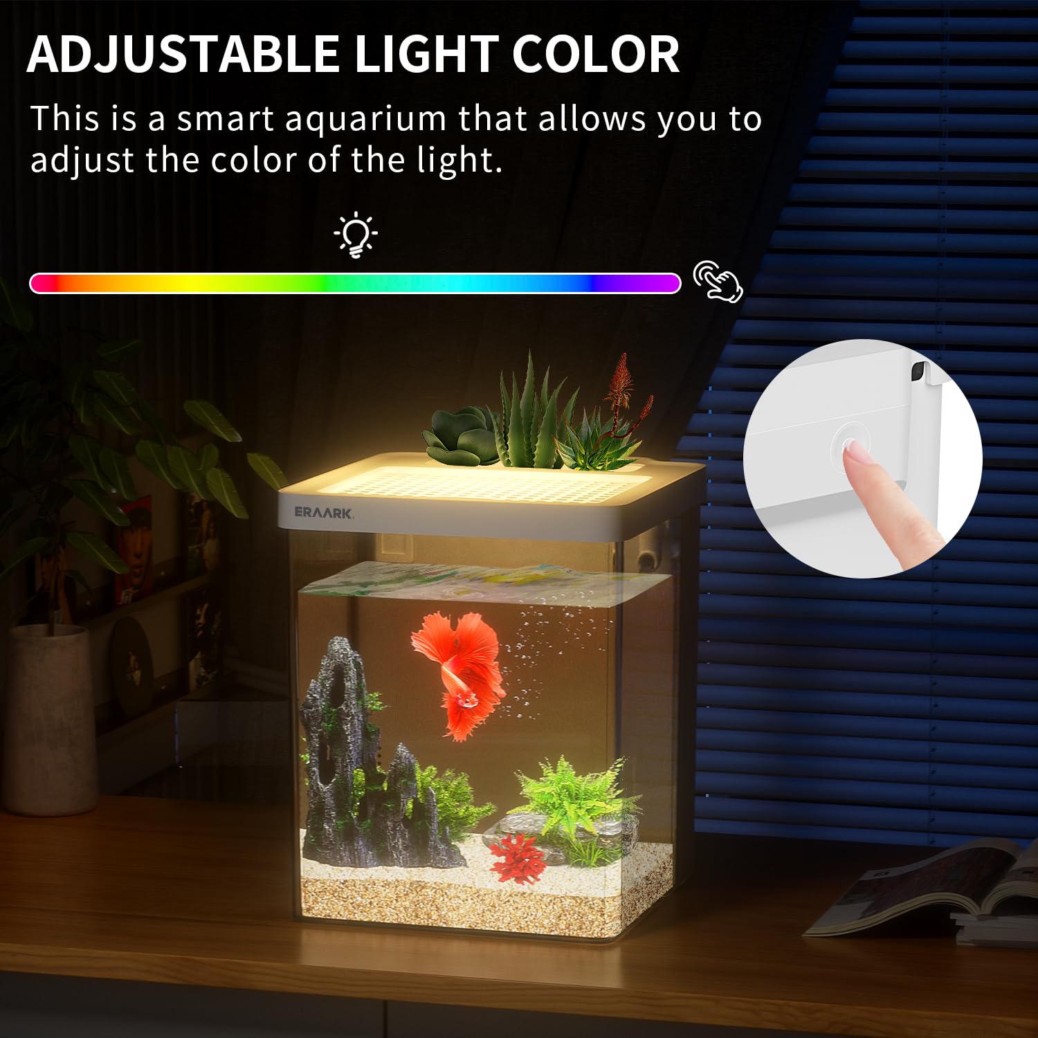 ERAARK aquarium équipé d’un filtre intégré pour eau plus propre.
