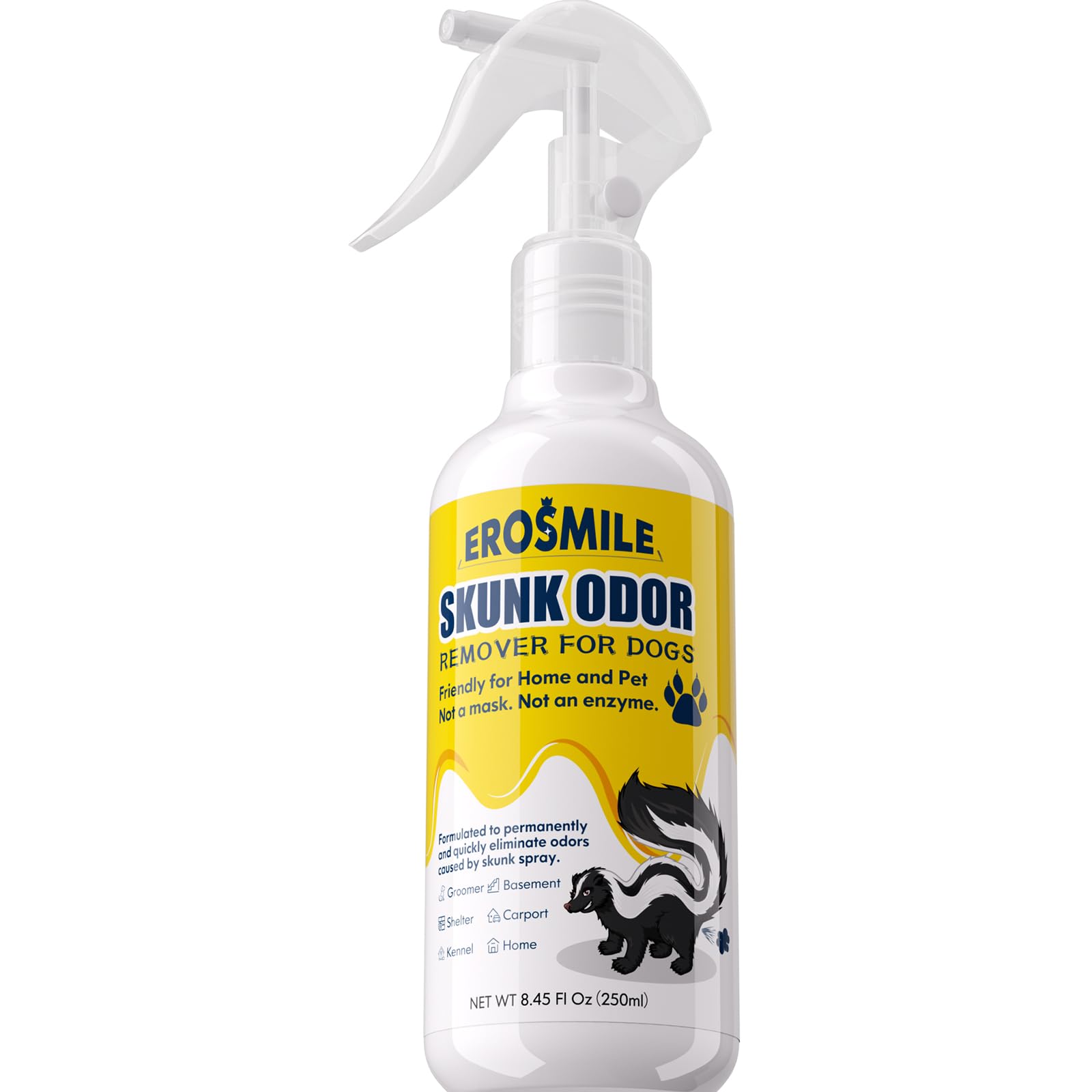 EROSMILE – bouteille d’élimination d’odeur skunk, action rapide sur pelage.