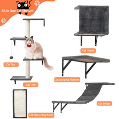 ESOTTE arbre chat mural gris : structure stimulante pour activité et jeu