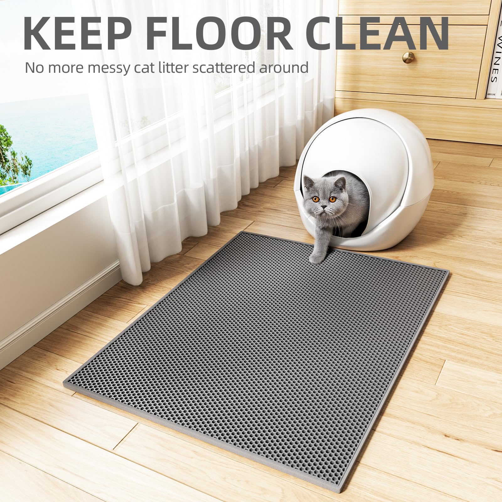 ESTHELLO tapis litière chat, base anti-glissement, stabilité renforcée.