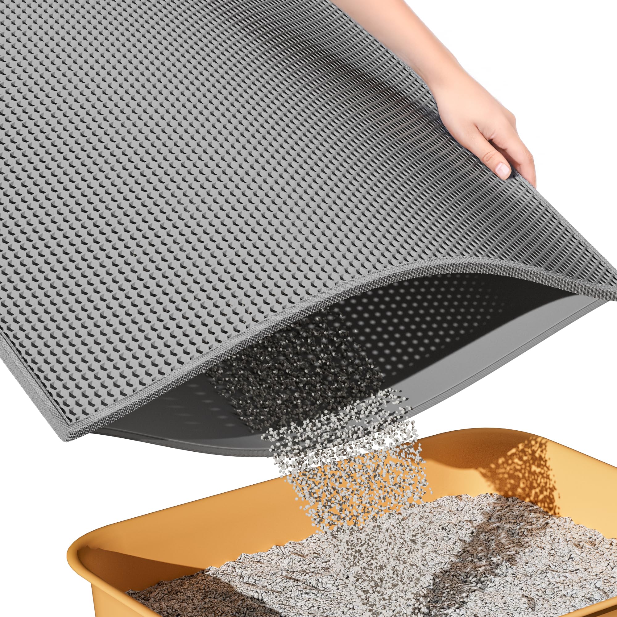 ESTHELLO Tapis litière chat double couche honeycomb capture efficace des grains.