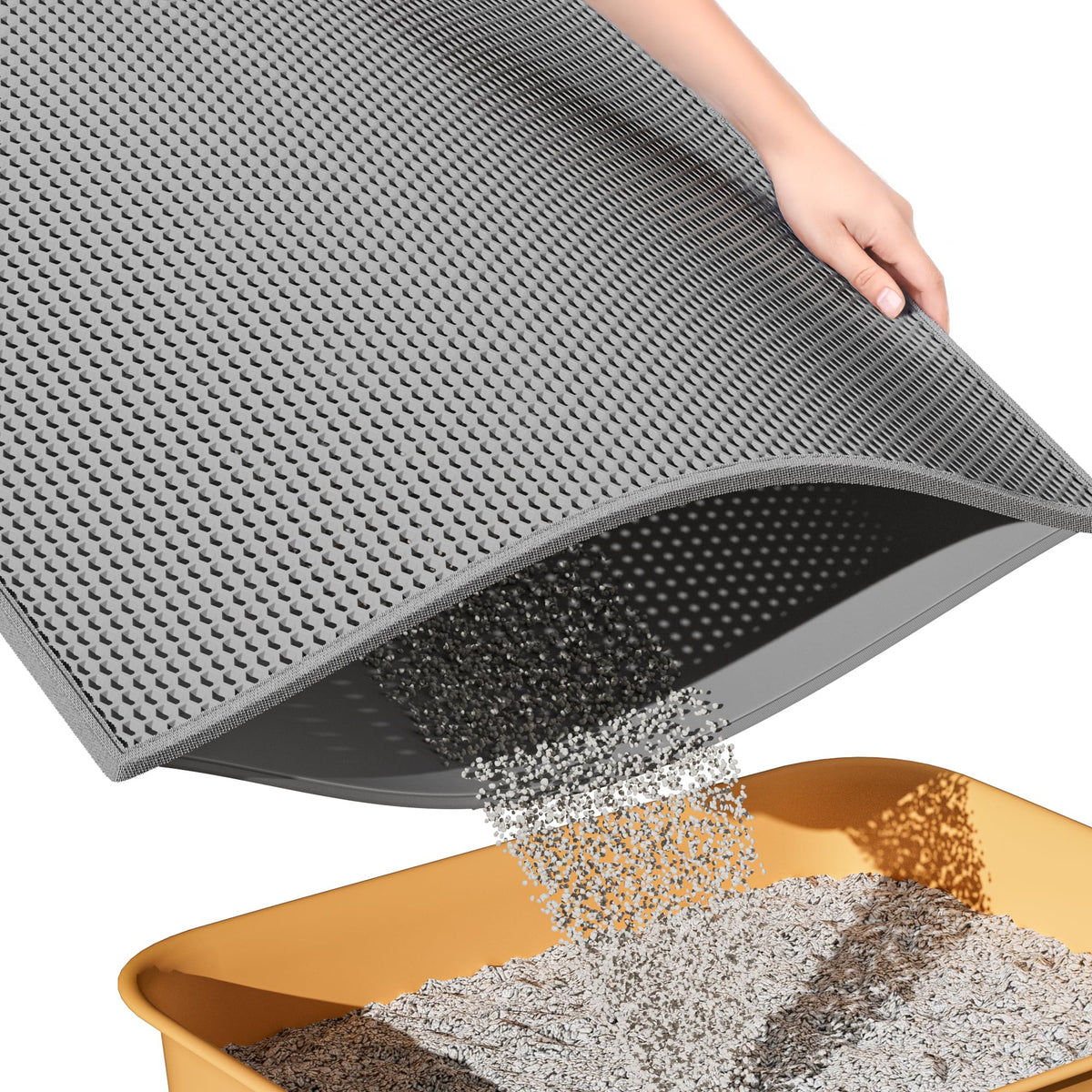 ESTHELLO Tapis litière chat double couche honeycomb capture efficace des grains.