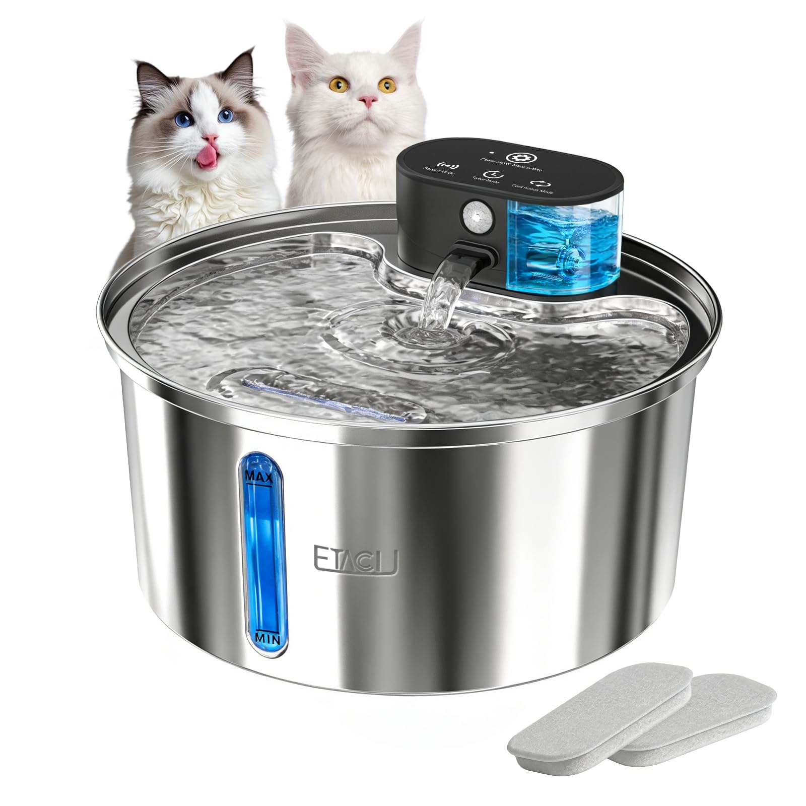 ETACCU fontaine eau chat inox sans fil, design durable.