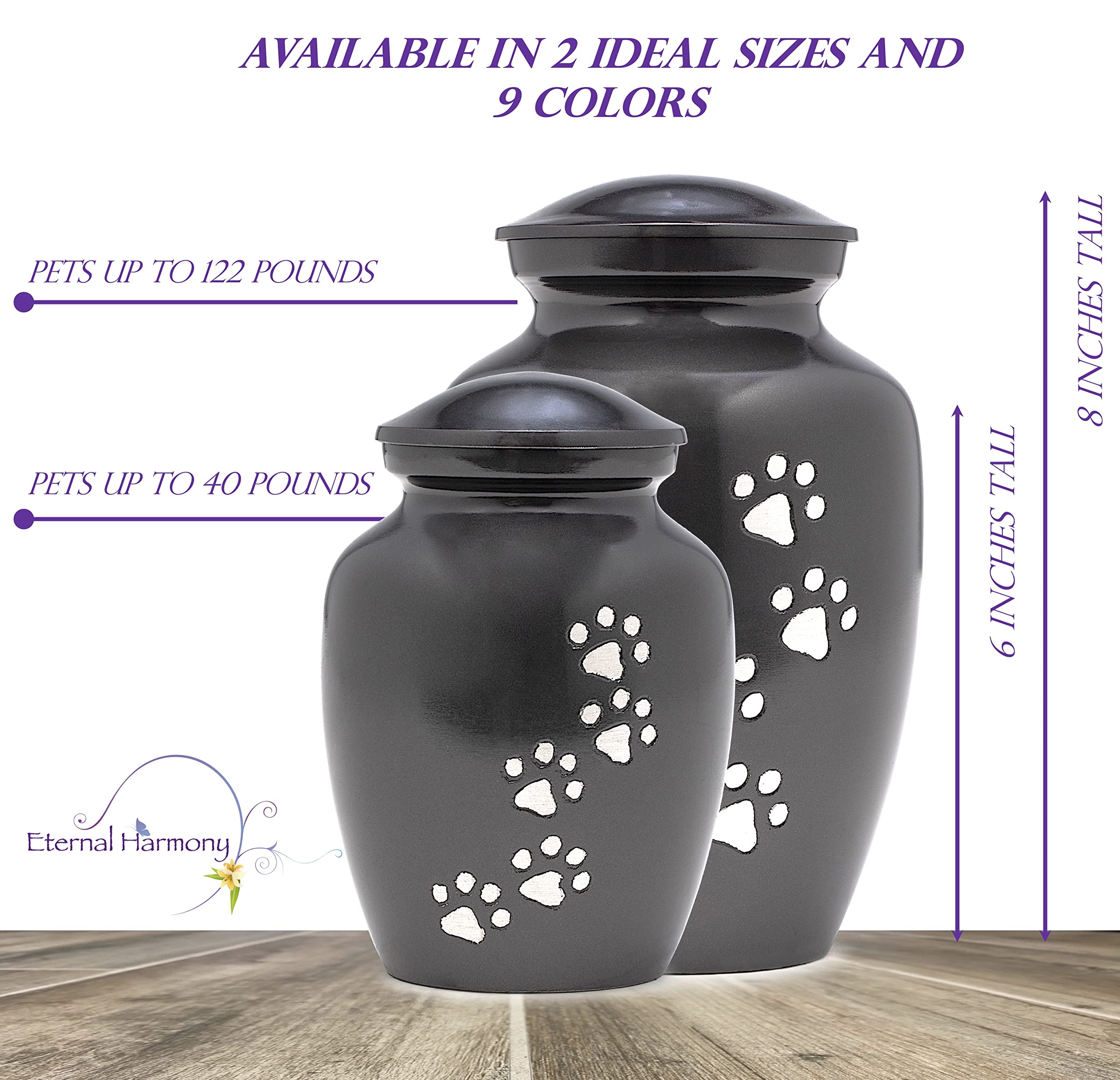 Urne Eternal Harmony avec sac velours noir pour rangement et déplacement.