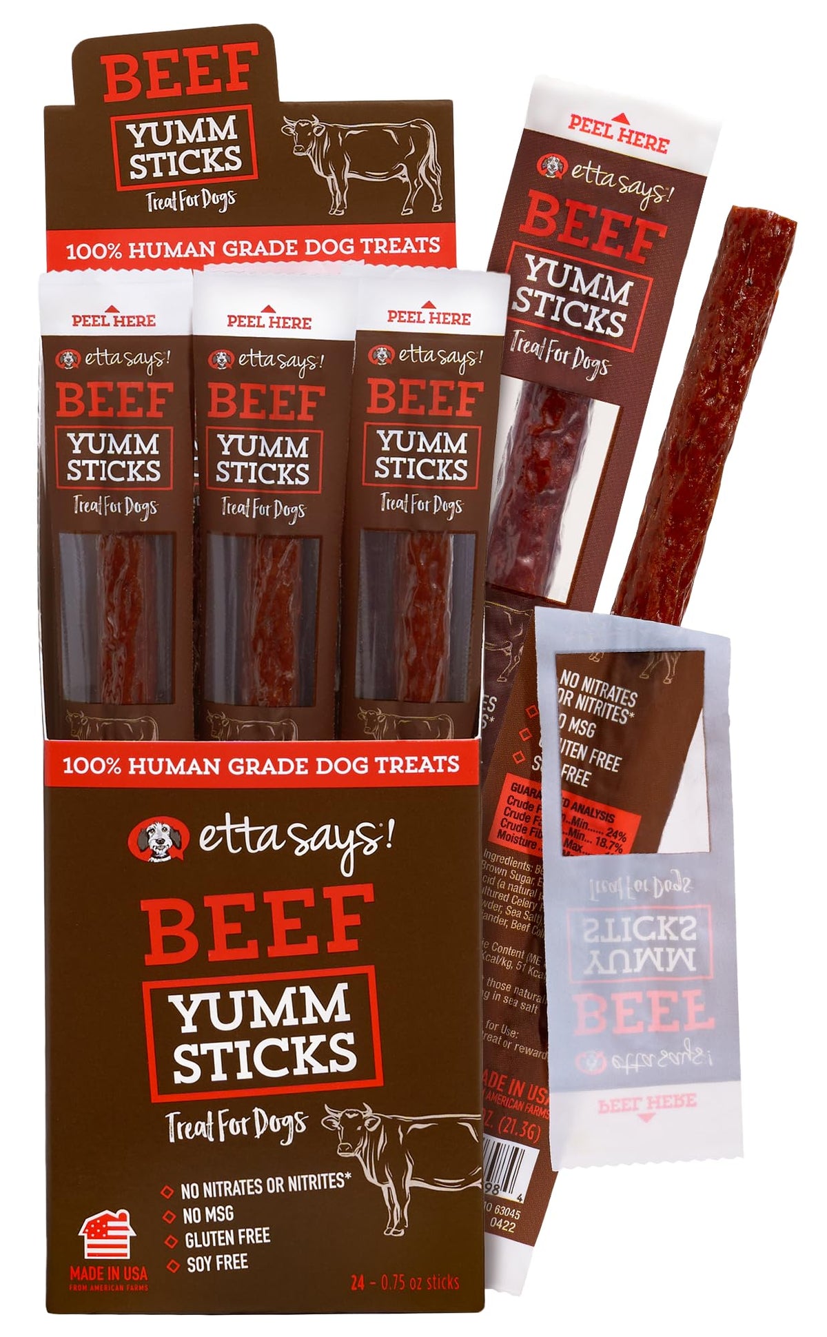 etta says Yumm Sticks boeuf dans sachet - friandise naturelle pour chien