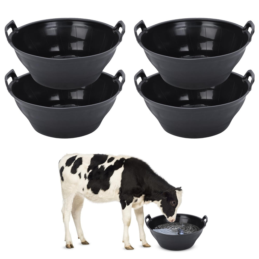 EUBUY abreuvoir caoutchouc ensemble de 4, poignées pratiques — idéal pour nourrir plusieurs animaux.