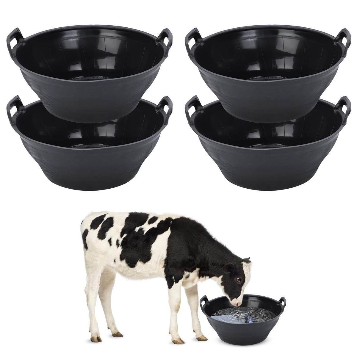 EUBUY abreuvoir caoutchouc ensemble de 4, poignées pratiques — idéal pour nourrir plusieurs animaux.
