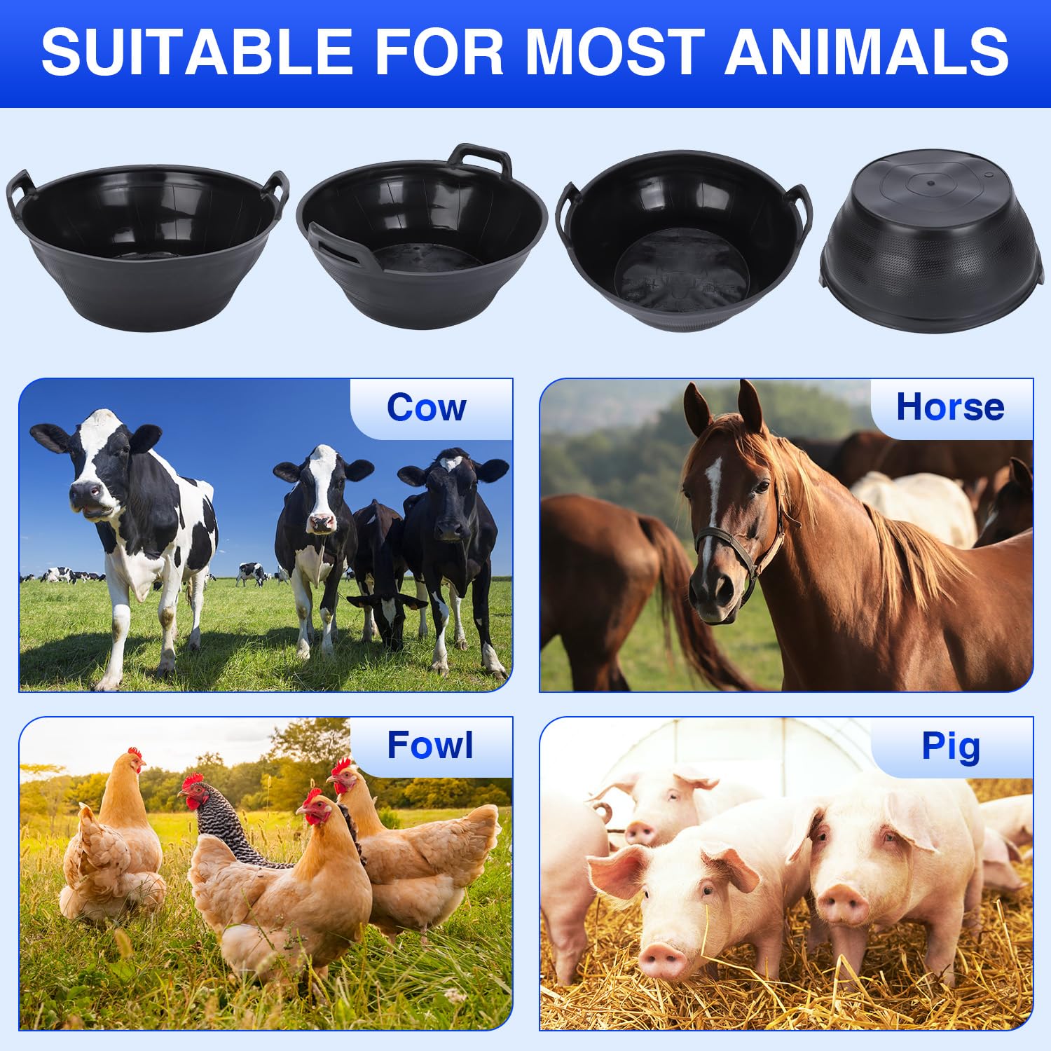 EUBUY abreuvoir polyvalent en caoutchouc — utilisations multi-animaux et pièces robustes.