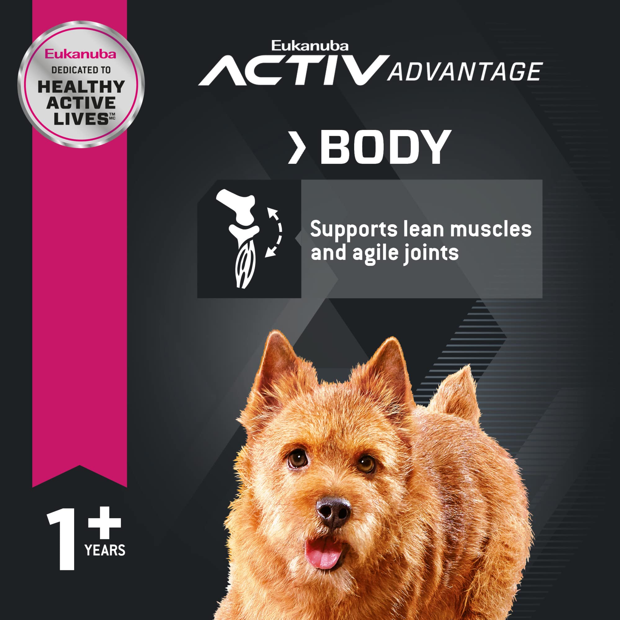 Eukanuba: formule énergie adaptée aux chiens actifs.