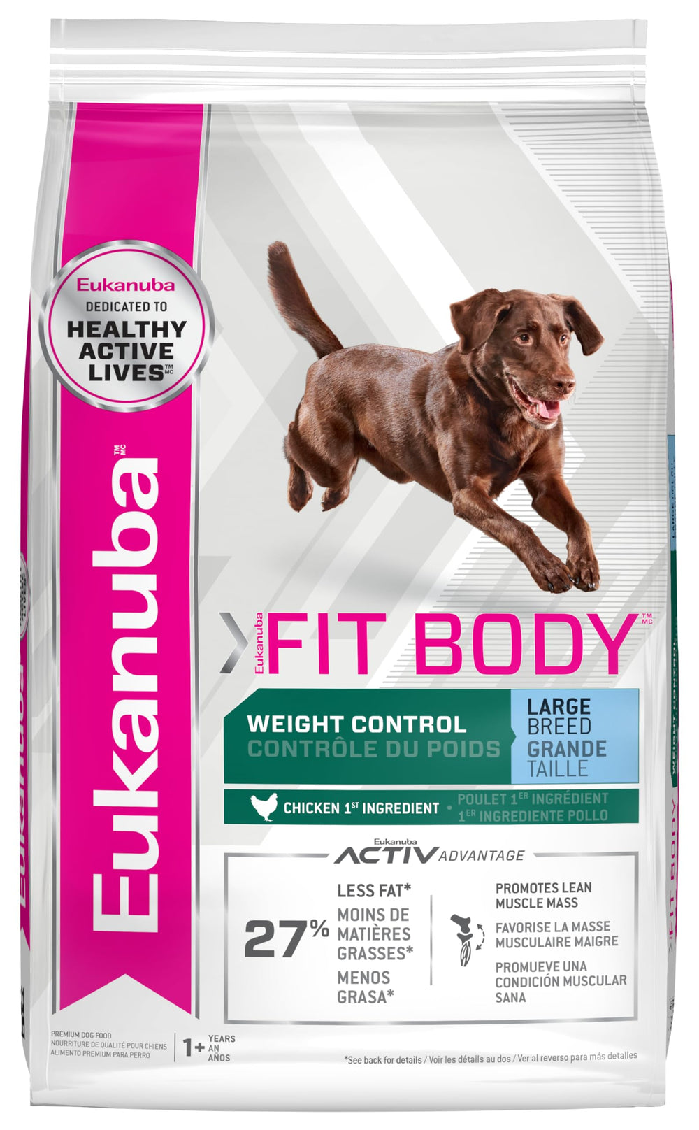 Eukanuba Fit Body pour grande race; croquettes, aide potentielle au contrôle du poids.