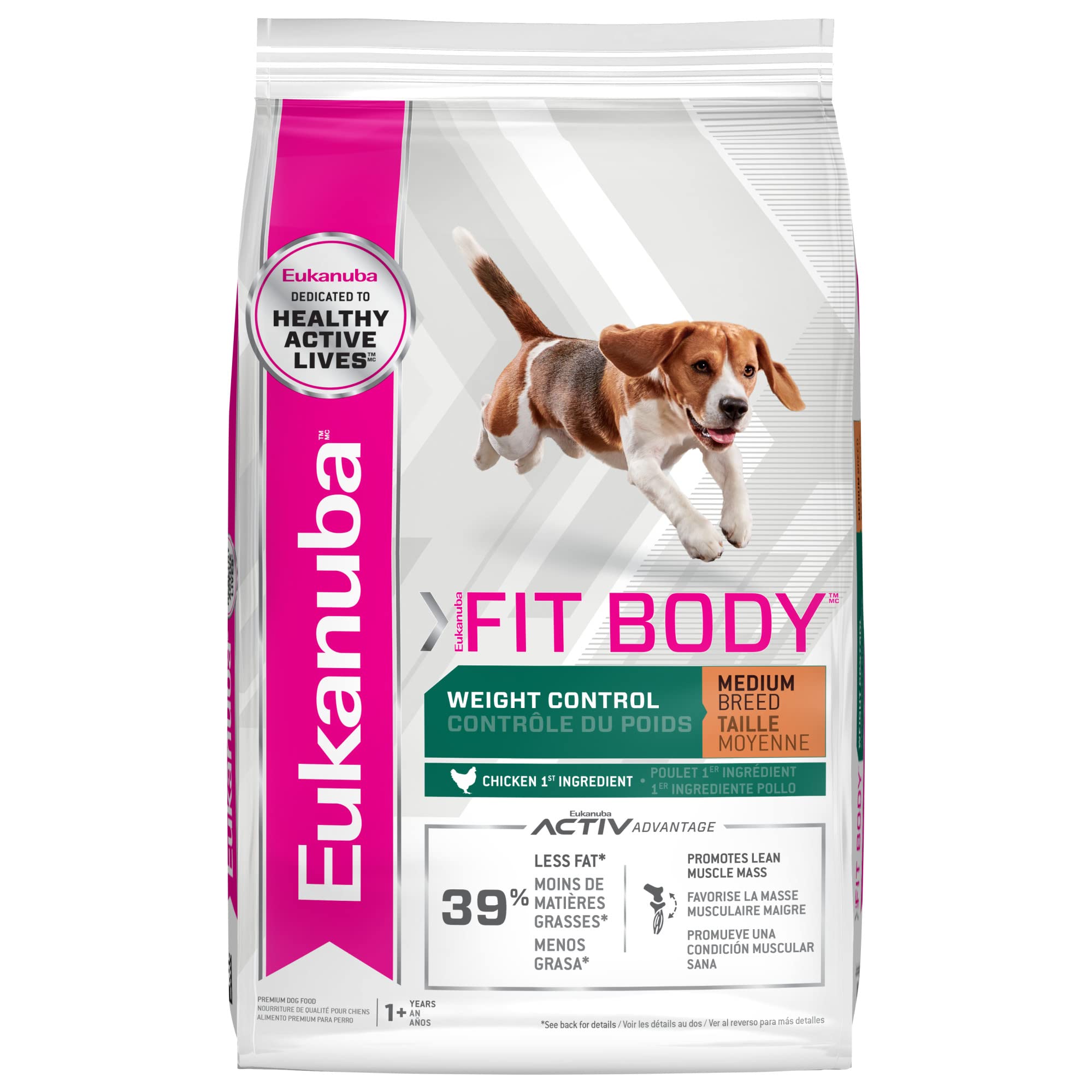 Eukanuba Fit Body Weight Control, sac de croquettes, aide au maintien d'un poids sain.