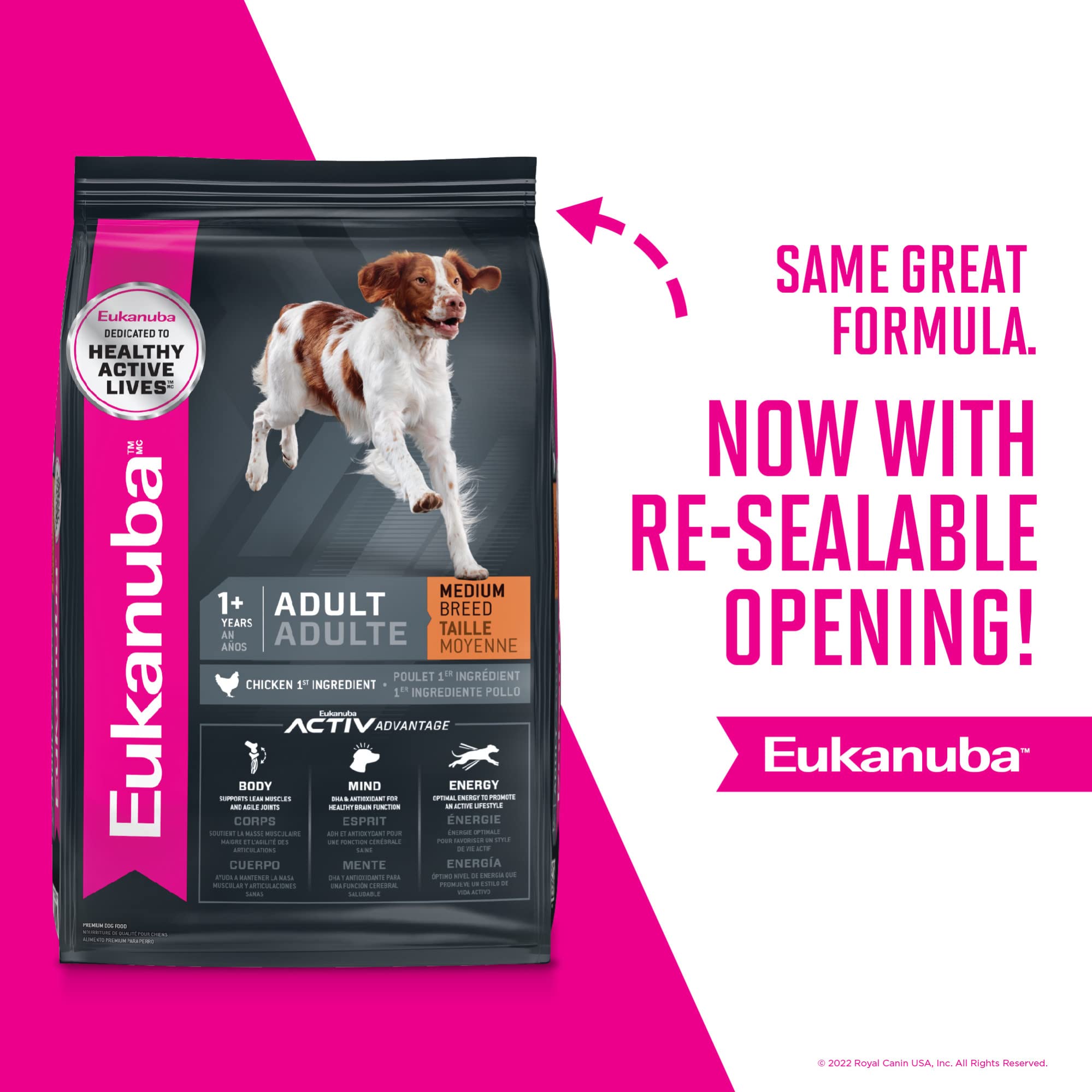 Eukanuba poulet premier ingrédient, protéines de qualité.